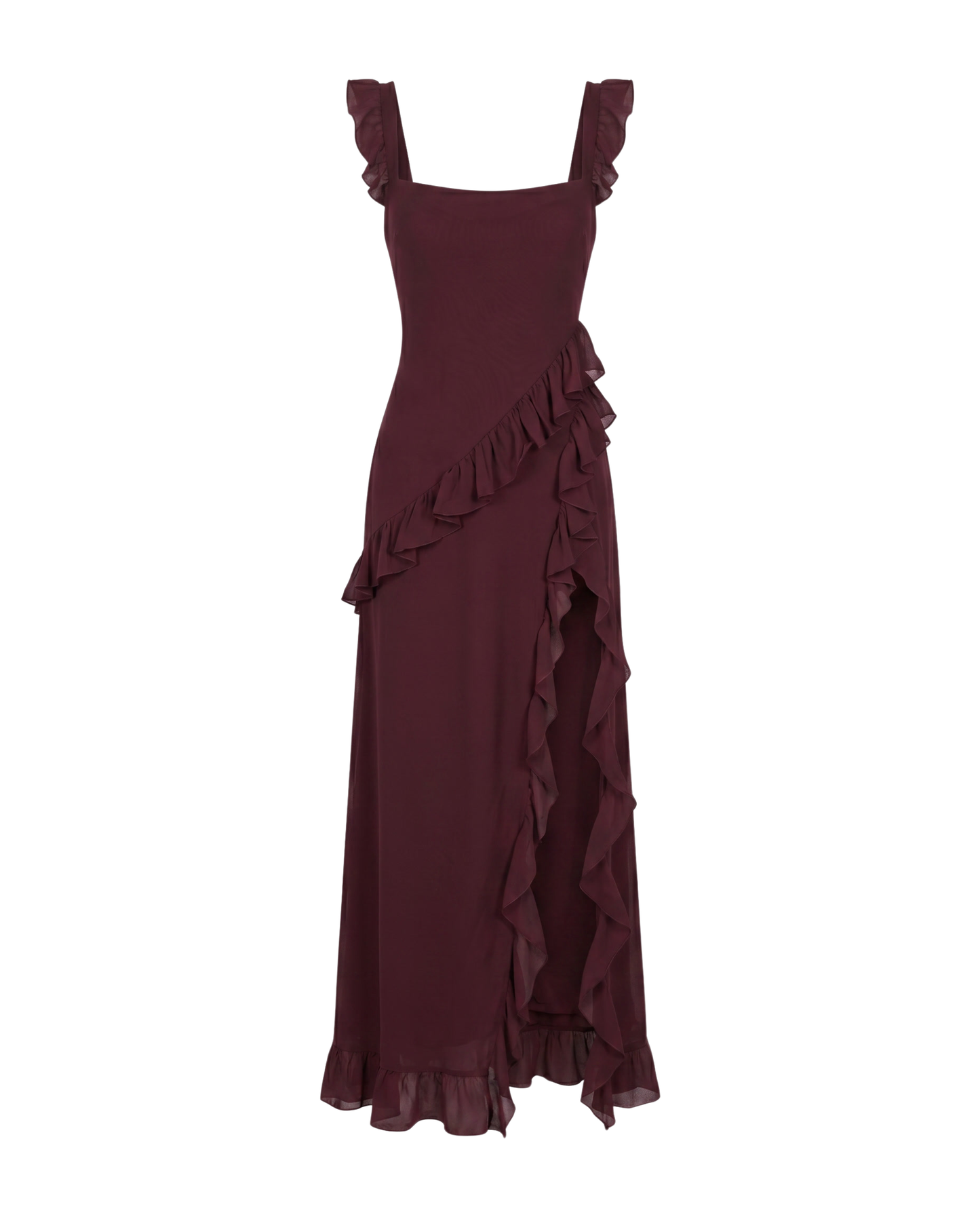 Ruffled Slit Maxi Dress
