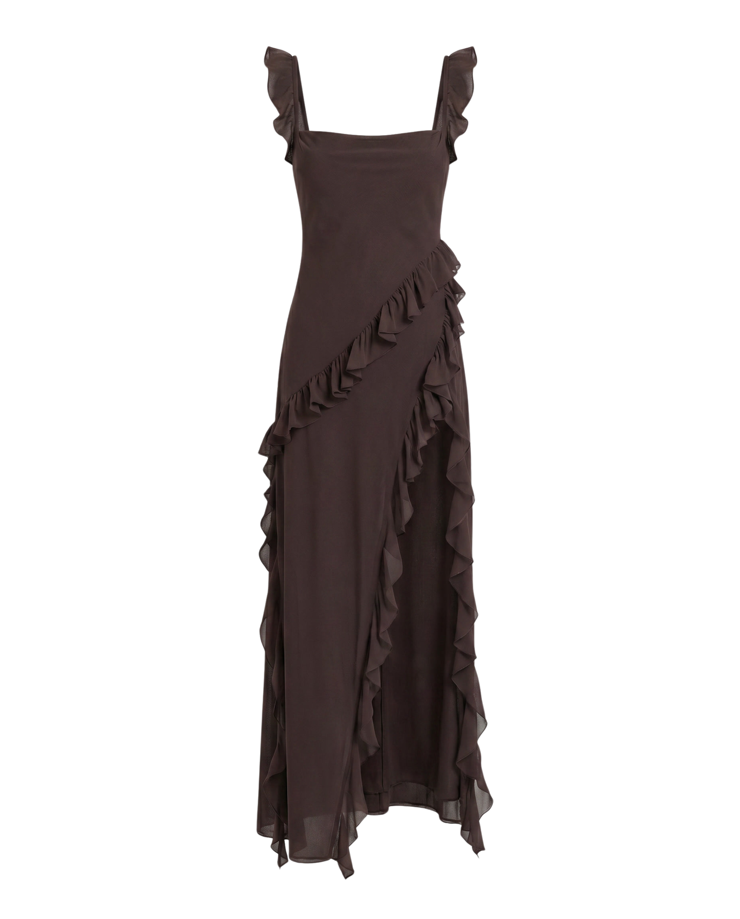 Ruffled Slit Maxi Dress